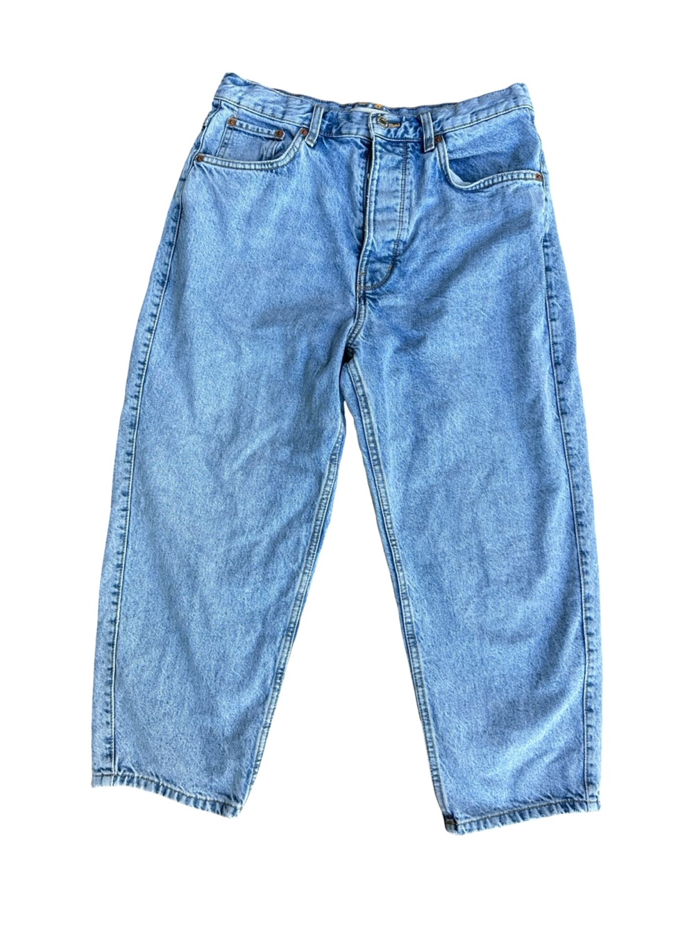 Zara Loose Tapered Ankle Button Fly Jeans Light Wash Sz 31